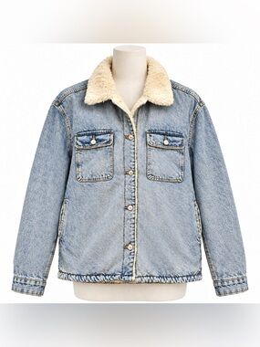 OLD NAVY FUR LINED JEAN‎ JACKET, L, FAUX SHEARLING, UNISEX, DENIM, WINTER, WARM